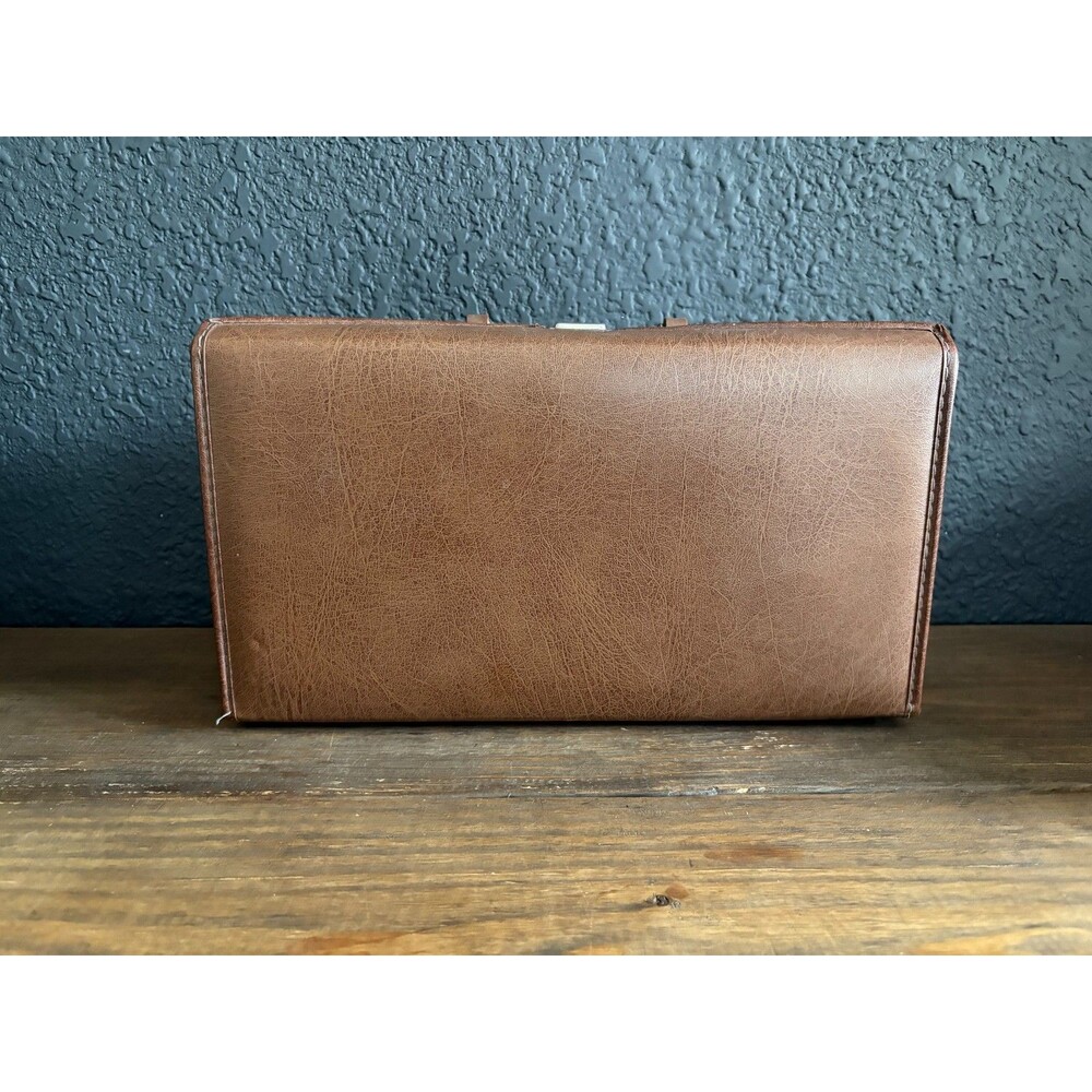 Vintage Brown Faux Leather Cassette Tape Carrying Case Holder 24 Slots Storage